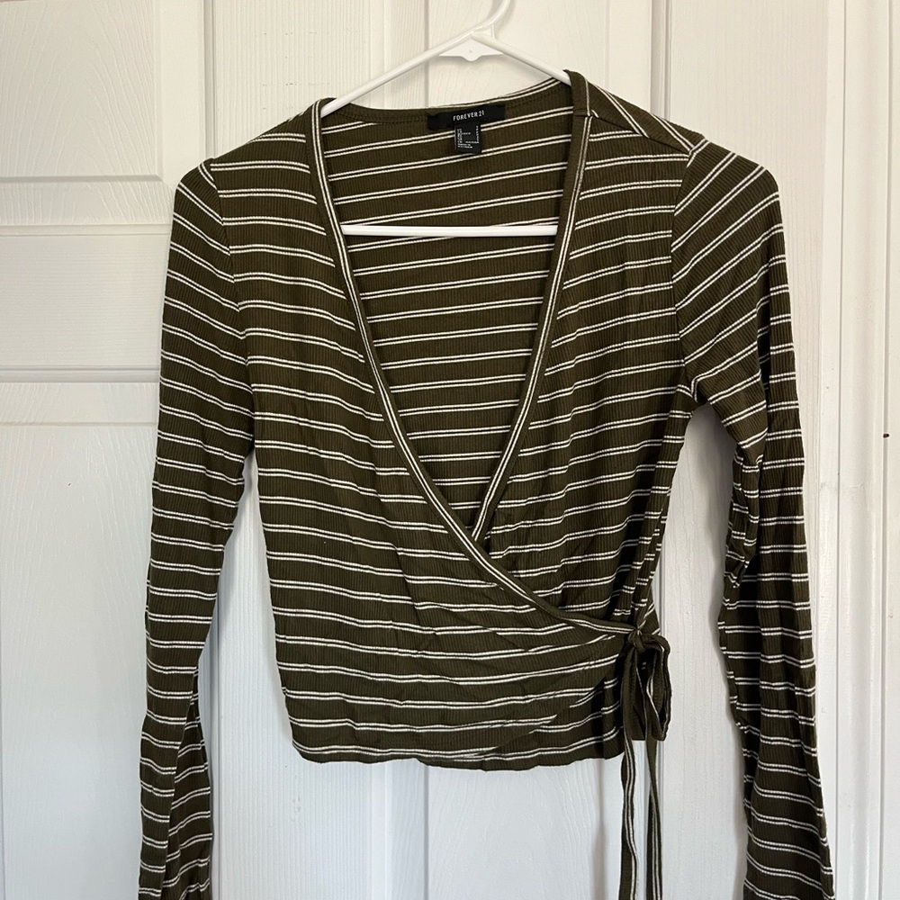 Striped Olive Wrap Top